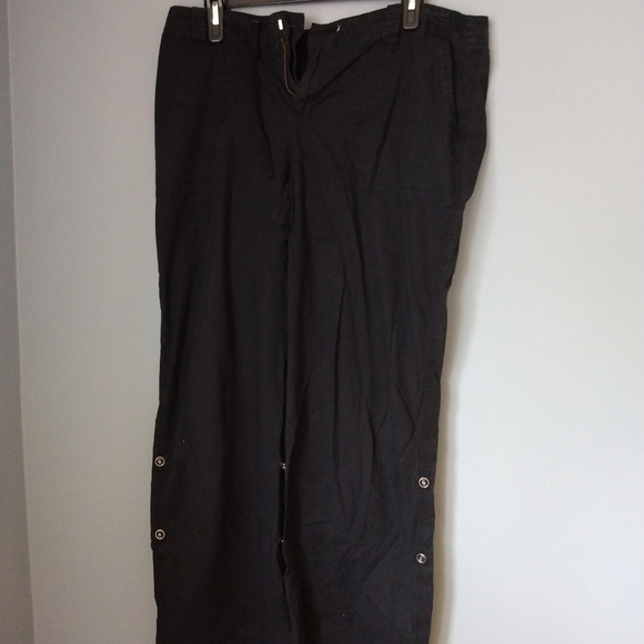 Black Long Convertable Capris Pants Travel /Outdoor Gear 4 pockets Tie waist - Picture 7 of 7